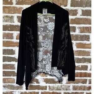 Vocal Cardigan Women's‎ M Black Embroidered Lace Embellished Open Front New